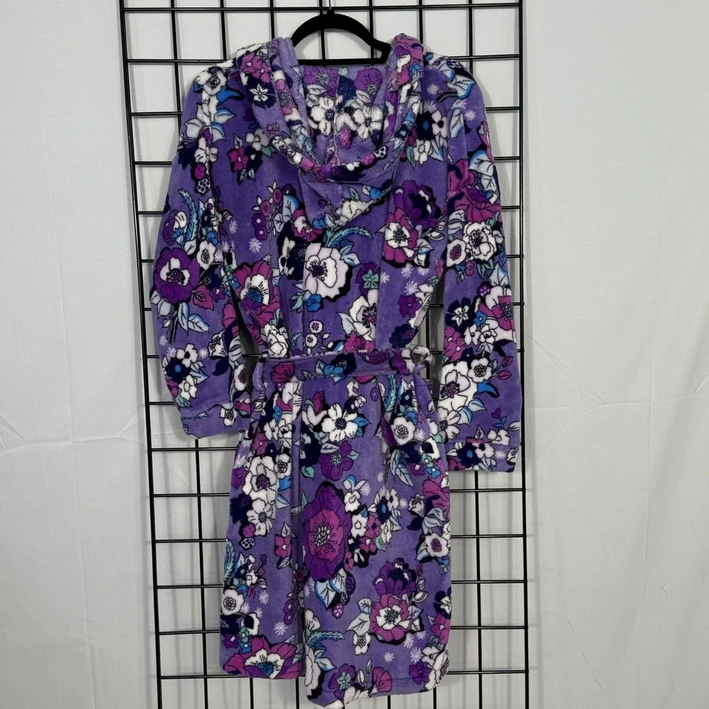 Vera Bradley Enchanted Garden Cozy Robe Womens S/M Purple Floral Hooded Travel